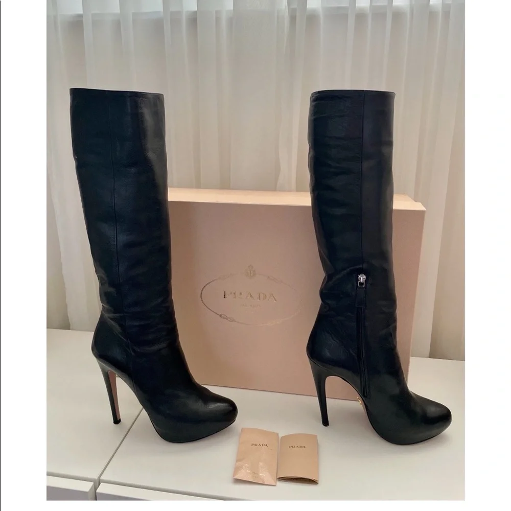 PRADA Soft Calf Leather High Heel Boots 39.5 - Picture 1 of 13